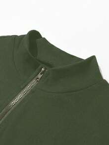 SHEIN LUNE 1 件女式简约纯色半拉链长袖紧身衣 - 軍綠色 - 查看 3