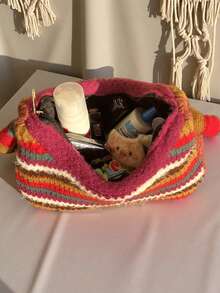 Joivida 彩虹条纹托特包和单肩包，蓬松百搭毛绒针织包，透气、轻便、可折叠、便携，用于存放手机、雨伞、化妆品、口红、香水、书籍、iPad、衣服，女士手提包适合日常使用、节日、上学、通勤、购物、工作、拍照、郊游、露营、跑步、母亲节送给女性的礼物 - 彩色 - 查看 6