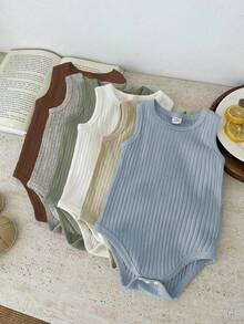 SHEIN Vintaside Kids Bodysuit Casual Sem Manga de Cor Sólida para Bebê Menino, Verão - Multicolorido - Visão 7