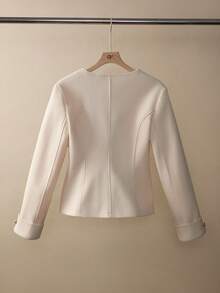 GlowEve Women's Elegant Solid Color Waist Cinched Commuter Jacket - Beige - View 2
