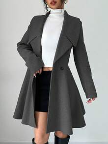 Elenzga Áo khoác ngoài thanh lịch, tay dài, hai hàng khuy, màu trơn dành cho nữ, mùa thu/đông - Màu xám đen - Xem 7