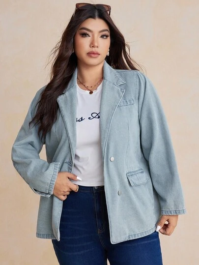 Dazy Plus 大码浅色水洗蓝色宽松牛仔夹克和外套，牛仔西装外套秋冬