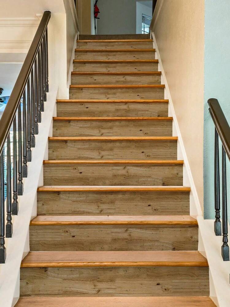1 rollo de pegatinas para escaleras con diseño de grano de madera de roble amarillo - Autoadhesivas y resistentes al agua de PVC para decoración del hogar y el paisaje - Multicolor - Añade 1