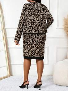 SHEIN Lady Plus Size Women's Elegant Leopard PrintKnitted Knitted Women Fall Sets Tank Dress Winter Women Sets Leopard Print Skirt Leopard Print Two Pieces Set