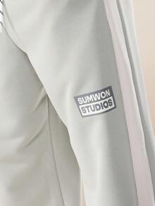 SUMWON Two Piece Ottoman Raglan Sleeve Co-Ord Set With Contrast Panels Casual Wear Fall Winter Everyday Streetwear Collection Ribbed Cuffs And Hem Drawstring Pants - Grey - View 6