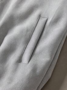 Manfinity Roghcode Manfinity Streetrush Men's Solid Color Hooded Casual Zip-Up Grey Jacket, Fall Winter - Light Grey - View 4