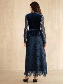 Anewsta Váy midi thanh lịch, sang trọng, phù hợp cho mùa thu, đông, năm mới, tiệc tùng, đám cưới - Xanh đậm - Xem 2