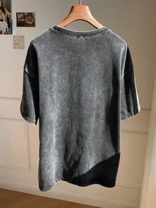 SHEIN EZwear 女士夏季黑色针织酸洗鬼脸印花T恤 - 黑色 - 查看 2