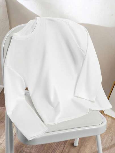 SHEIN Mirajuku חולצת טי קצרה בעיצוב פשוט לבנים, מתאימה לכל עונות השנה, סתיו חורף