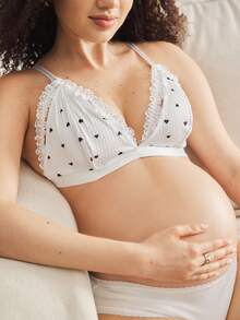 Moonlight&Mama 蕾丝花边心形印花罗纹针织孕妇文胸 - 白色 - 查看 2
