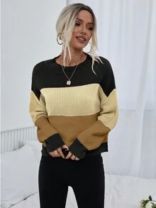 EMERY ROSE Áo len dệt kim cổ tròn trễ vai họa tiết sọc tương phản dành cho nữ - Nhiều màu - Xem 7