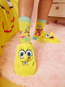 SpongeBob SquarePants | SHEIN Dép đi trong nhà chống trượt họa tiết hoạt hình thêu dễ thương thời trang cho nữ, chất liệu vải mềm mại, ấm áp, đế bền, phù hợp cho phòng ngủ, phòng máy lạnh, mùa xuân, thu, dành cho cả nam và nữ - Màu vàng - Xem 11