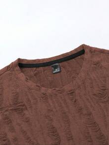 Claim Dot Men's Street-Style Distressed Texture Jacquard Sleeveless Crew Neck Fashion Tank Top - Brown - View 5