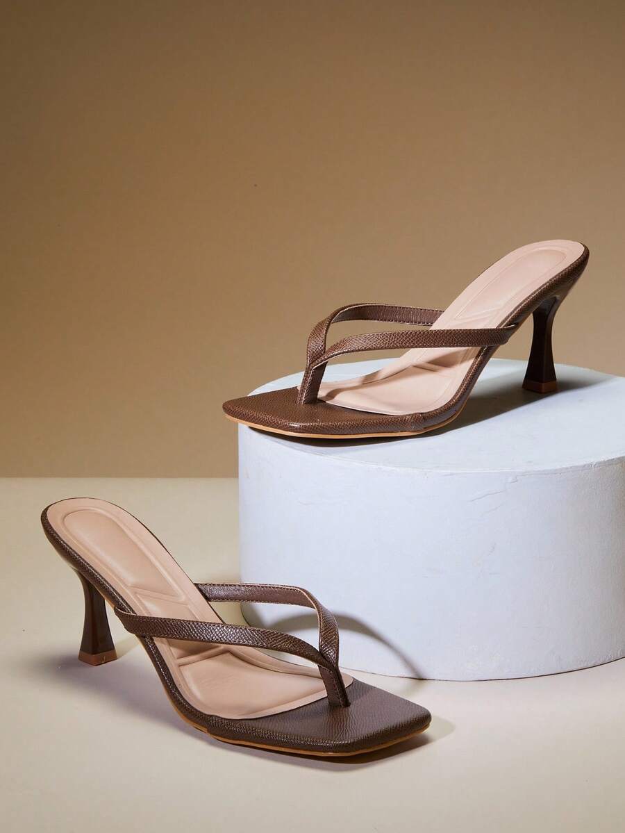 SHUZIA 女士舒适小猫跟方头人字高跟凉鞋 - 橄欖綠 - 查看 1