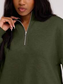 MUSERA Áo nỉ rộng rãi cổ kéo khóa ¼, kiểu dáng thường ngày, thích hợp cho sân bay, lễ tốt nghiệp, đi học, nghỉ đông xuân hè cho nữ. - xanh quân đội - Xem 4