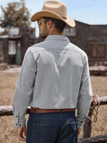 Manfinity Nomadique 男士成熟度假格子梭织长袖衬衫 西部衬衫 男士方格衬衫 男士牛仔衬衫 男士竞技衬衫 男士户外音乐节、夜店酒吧、男友/丈夫礼物、周年纪念礼物、秋季 - 藏蓝色 - 查看 2