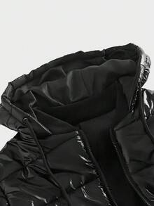 HIMLAND Chaqueta con capucha de unicolor casual para hombres, adecuada para uso diario, chaqueta acolchada negra de invierno para hombres, chaqueta acolchada con capucha para hombres, abrigo de burbuja negro para hombres, chaqueta acolchada brillante para hombres, chaqueta acolchada de invierno para hombres