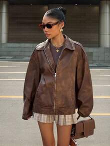 Muchica Giacca vintage marrone alla moda per pendolari, abbigliamento gotico da donna, giacca autunno inverno, per il ritorno a scuola, concerti country, streetwear - Moka Marrone - Visualizzare 1