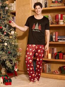 CoupledUp Christmas Element Print Short Sleeve Pants Men Pajama Set - Multicolor - View 5