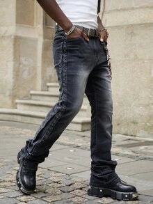 ROMWE MEN Street Life Men Slant Pocket Jeans Without Belt - Black - View 6