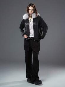 Bloopia韩国街头亚文化休闲时尚个性焕新女装秋冬万圣节新款星星水钻拼接宽松拉链连帽外套 - 黑色 - 查看 9