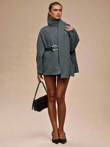 SHEIN BAE Bufanda elegante, cinturón de cintura suelta, abrigo corto de cintura ceñida, abrigos de invierno para mujer, abrigo informal, abrigos de invierno para mujer, abrigos elegantes para mujer, otoño