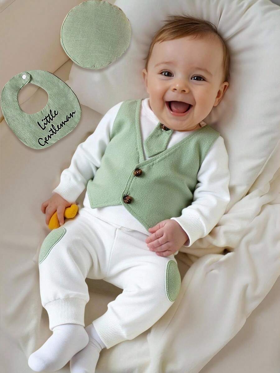 Souflis Souflis 男婴绅士休闲套装，二合一，单排扣，长袖圆领上衣和裤子 - 綠色 - 查看 1