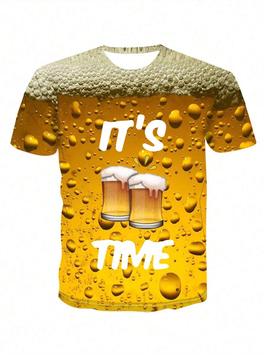 Manfinity Roughcore Men's Beer Print Round Neck Short Sleeve Casual T-Shirt