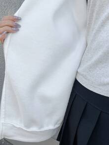 FRIFUL 女式白色宽松连帽衫，带蝴蝶结，春季夹克，拉链，秋冬 - 白色 - 查看 6