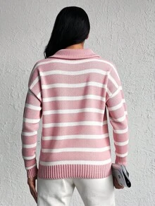 SHEIN Cottnline Women's Zippered Sweater Pullover - Dusty Pink - View 2