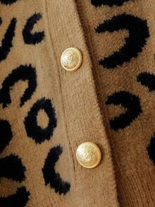 GlowEve 秋冬新款驼色豹纹毛衣开衫女时尚高端海军蓝领女士开襟针织外套