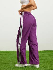 SHEIN Cheerettes Baggy Track Pants Women's Casual Loose  Purple Track Pants - Bold Plum - View 5