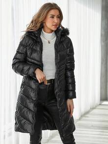 EURMUSE Damski, jednolity kolor, minimalistyczny, swobodny, pikowany płaszcz z długim rękawem