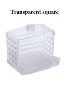 1pc/3pcs Transparent Acrylic Makeup Remover Pad Cleaning Swab Storage Box Desk Dressing Table Dustproof Toothpick Holder With Lid - Multicolor - View 12