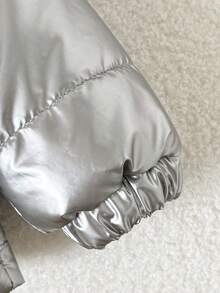 SHEIN 婴幼儿男女通用 0-3 岁休闲街头时尚厚立领夹克，金属银色外套，秋冬 - 銀色 - 查看 3