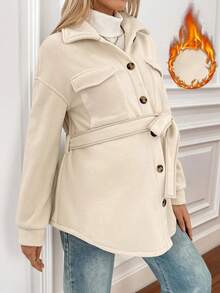 SHEIN Maternity Solid Color Drop Shoulder Long Sleeve Utility Pocket Single-Breasted Casual Regular Jacket
