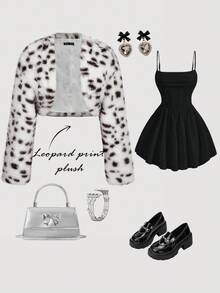 SHEIN MOD Women's Fashionable Leopard Print Faux Fur Jacket, Autumn/Winter - Black and White - View 2