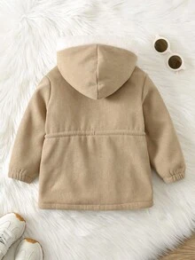 SHEIN Abrigo acolchado con capucha de manga larga para bebé/niño pequeño, chaqueta de invierno de forro polar grueso, diseño cómodo, casual, diario, elegante y minimalista, adecuado para interior, exterior, diario, deportes, juego, fiesta, sesión de fotos, festival, Halloween, Navidad, Año Nuevo - Albaricoque - Ver 2