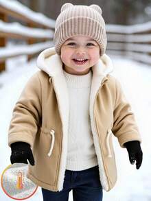 SHEIN Abrigo acolchado con capucha de manga larga para bebé/niño pequeño, chaqueta de invierno de forro polar grueso, diseño cómodo, casual, diario, elegante y minimalista, adecuado para interior, exterior, diario, deportes, juego, fiesta, sesión de fotos, festival, Halloween, Navidad, Año Nuevo - Albaricoque - Ver 1