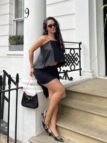 NegzBox Mesh Double-Layer Perspective Hip-Wrapped Mini Skirt - Black - View 4