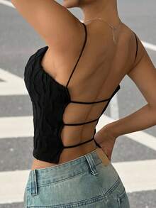 SHEIN EZwear 女士黑色针织露背背心 - 黑色 - 查看 2