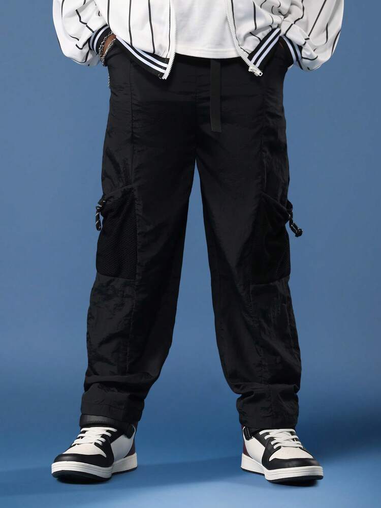 Nylon Cargo Pants With Mesh Panels And Elastic Ankles