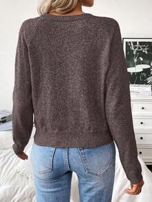 EMERY ROSE Women's New Solid Color Sweater, Half-Zip Button Knit Pullover Top, Winter - Coffee Brown - View 2