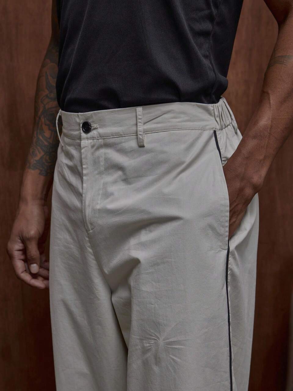 Men Baggy Oversized Premium Contrast Binding Trouser Button Up Detailing Bottom Only Fall/SPRING SUMMER