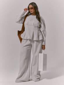 MUSERA Quần jogger ống rộng cạp chun, kiểu dáng thanh lịch, dễ thương, gợi cảm, thích hợp mặc đi chơi đêm, tôn dáng, thoải mái. - Xám - Xem 1