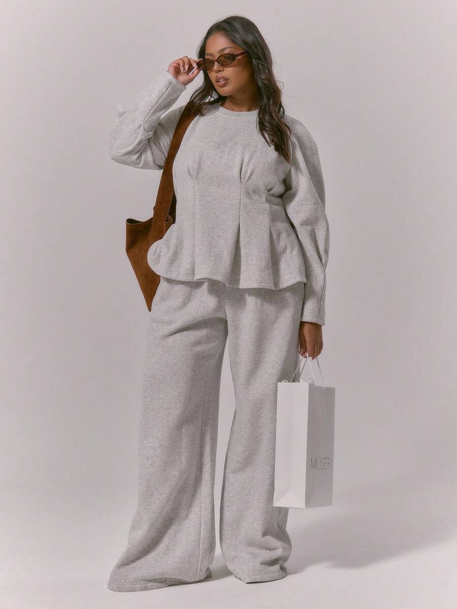 MUSERA Quần jogger ống rộng cạp chun, kiểu dáng thanh lịch, dễ thương, gợi cảm, thích hợp mặc đi chơi đêm, tôn dáng, thoải mái. - Xám - Xem 1