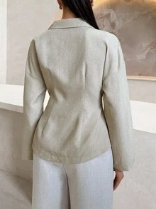 Lavishia Women's Solid Color Lapel Collar Drop Shoulder Long Sleeve Pleated Elegant Blouse In Fall/Winter - Apricot - View 2