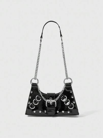 Grunge Punk Women's Fashion Metal Decor Shoulder Bag
