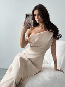 Firerie Váy maxi màu mơ dịu dàng dành cho nữ, váy xòe cổ xếp ly thanh lịch, váy maxi cổ lệch không tay, phù hợp cho mùa xuân, mùa hè, mùa thu, mùa đông, trang phục đi biển, phong cách sân bay, trang phục nghỉ dưỡng, thanh lịch, đi làm, gợi cảm, mùa cưới, lễ tốt nghiệp, tiệc tốt nghiệp, trang phục biểu diễn, hòa nhạc, trang phục công sở, trở lại trường, trang phục nghỉ dưỡng dành cho nữ, váy sinh nhật dành cho nữ, trang phục giáo viên nữ - Màu be - Xem 6