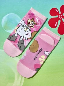 SpongeBob SquarePants | SHEIN 4 双可爱卡通女士柔软透气吸湿排汗短袜时尚休闲短袜加固脚趾和脚跟耐用所有季节百搭夏季冬季，Patrick，Squidward，Sandy - 彩色 - 查看 11